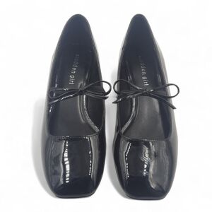 MADDEN Girl Mary Jane Flats Black Patent Square Toe Bow Ladylike Minimal 8.5 LNC
